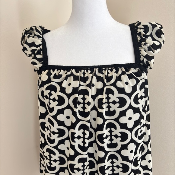 Women’s Black and Cream Patterned Square Neck Blouse | Size Small - Picture 6 of 8